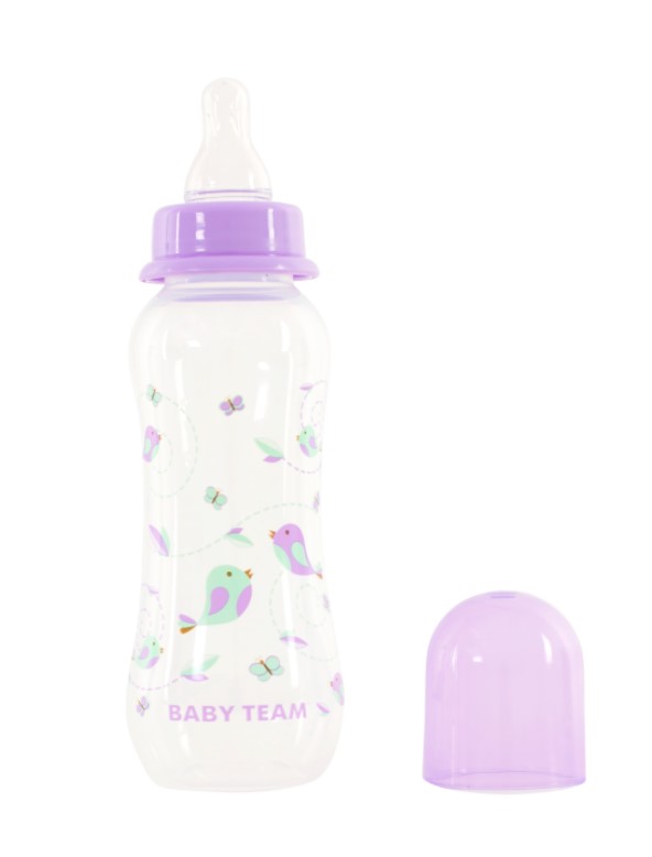 Пляшечка для годування з силіконовою соскою Baby Team, 250 мл (фіолетова)