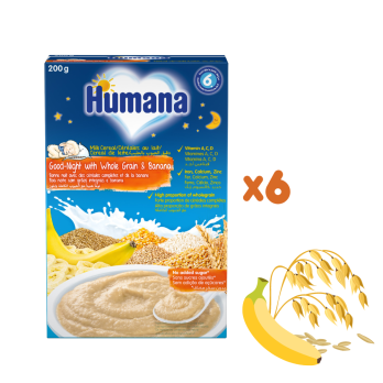 Каша Humana молочна «Солодкі сни» цільнозернова з бананом, 200 г ( 6 шт)  (термін придатності 23.11.2023)